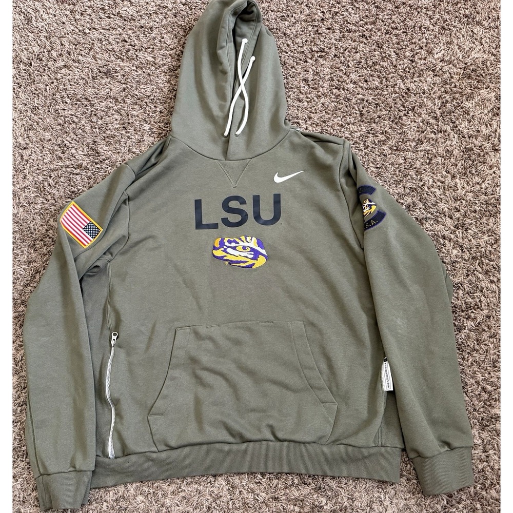 Nike LSU Tigers Olive 2025 Military Appreciation Pullover Hoodie Mens Sz Large